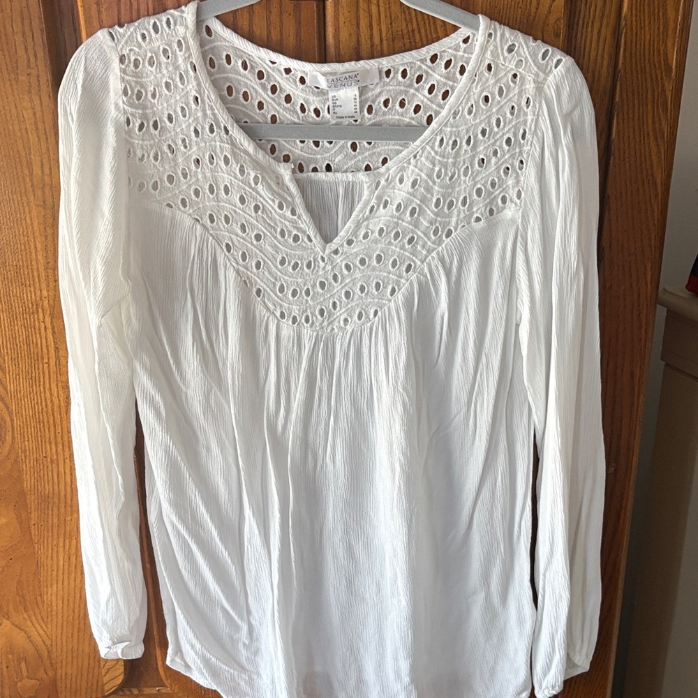 Lascana Venus White Eyelet V-Neck Women’s Top sz S Ptp. 18